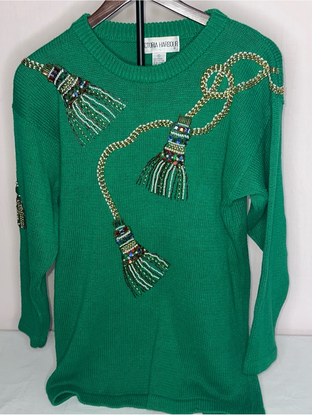 Victoria Harbour Emerald Tassel Crewneck Sweater - Women's